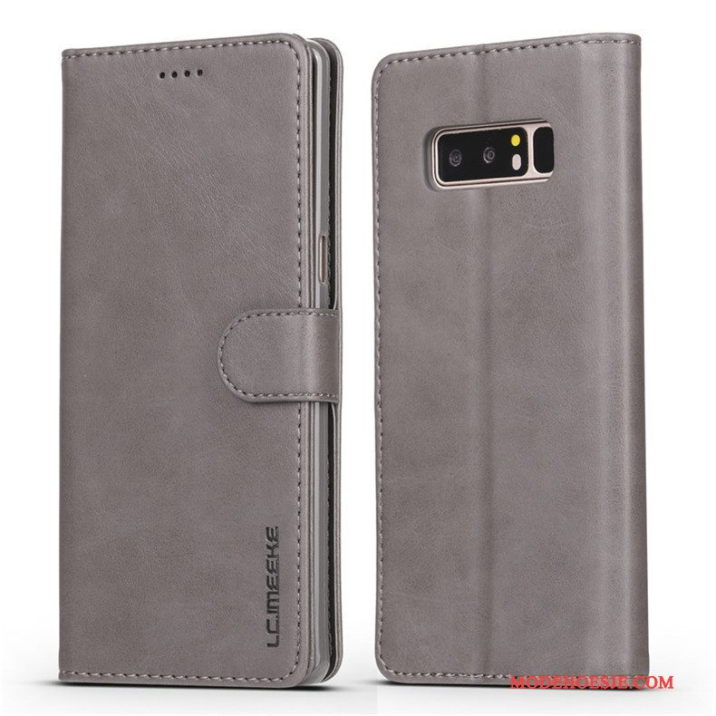 Hoesje Samsung Galaxy Note 8 Zacht Anti-fall Bedrijf, Hoes Samsung Galaxy Note 8 Folio Grijs