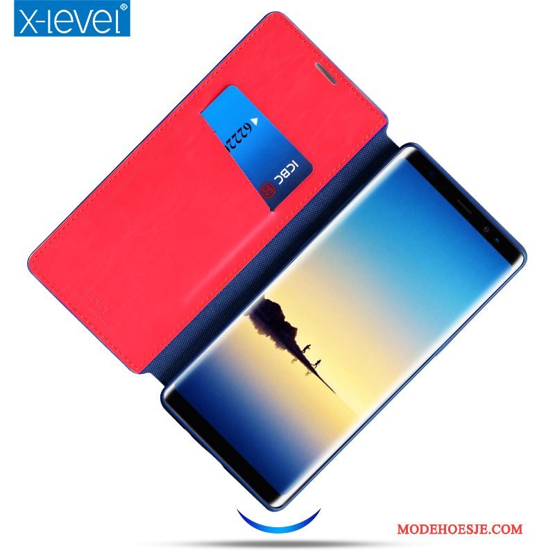 Hoesje Samsung Galaxy Note 8 Zakken Duntelefoon, Hoes Samsung Galaxy Note 8 Folio Anti-fall Blauw