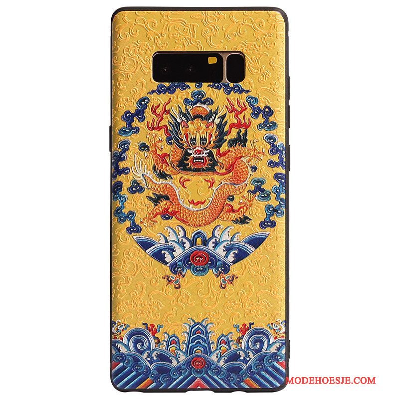 Hoesje Samsung Galaxy Note 8 Zakken Persoonlijk Geel, Hoes Samsung Galaxy Note 8 Reliëf Dragon Patroon Anti-fall