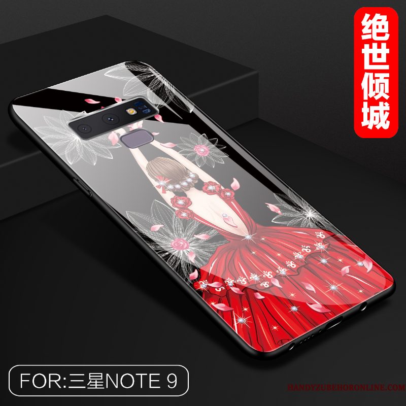 Hoesje Samsung Galaxy Note 9 Zakken Net Red Rood, Hoes Samsung Galaxy Note 9 Scheppend Telefoon Glas