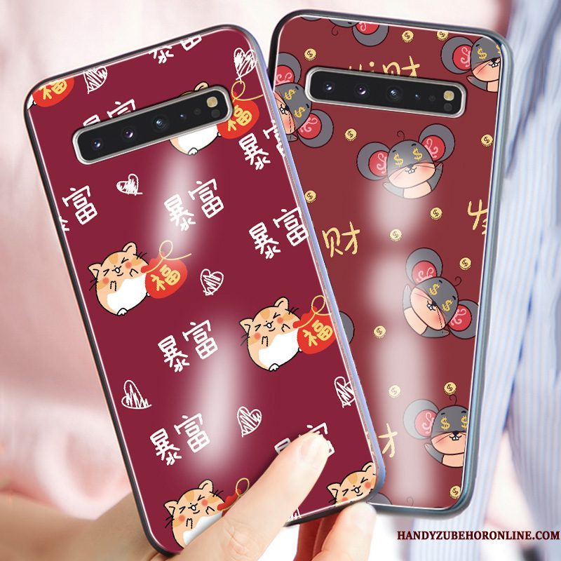 Hoesje Samsung Galaxy S10 5g Bescherming Dun Rood, Hoes Samsung Galaxy S10 5g Siliconen Net Red Spiegel