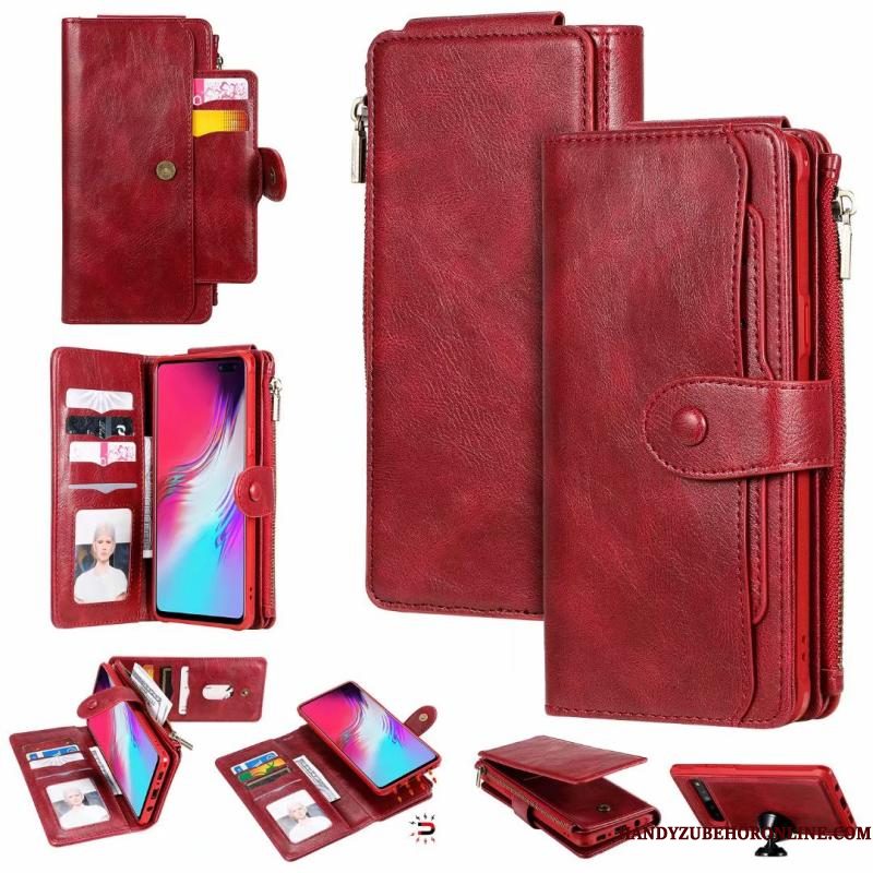 Hoesje Samsung Galaxy S10 5g Leer Telefoon Rood, Hoes Samsung Galaxy S10 5g Bescherming