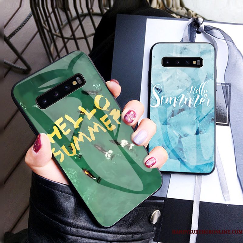 Hoesje Samsung Galaxy S10+ Kleur Persoonlijk Gehard Glas, Hoes Samsung Galaxy S10+ Zakken Blauw Anti-fall