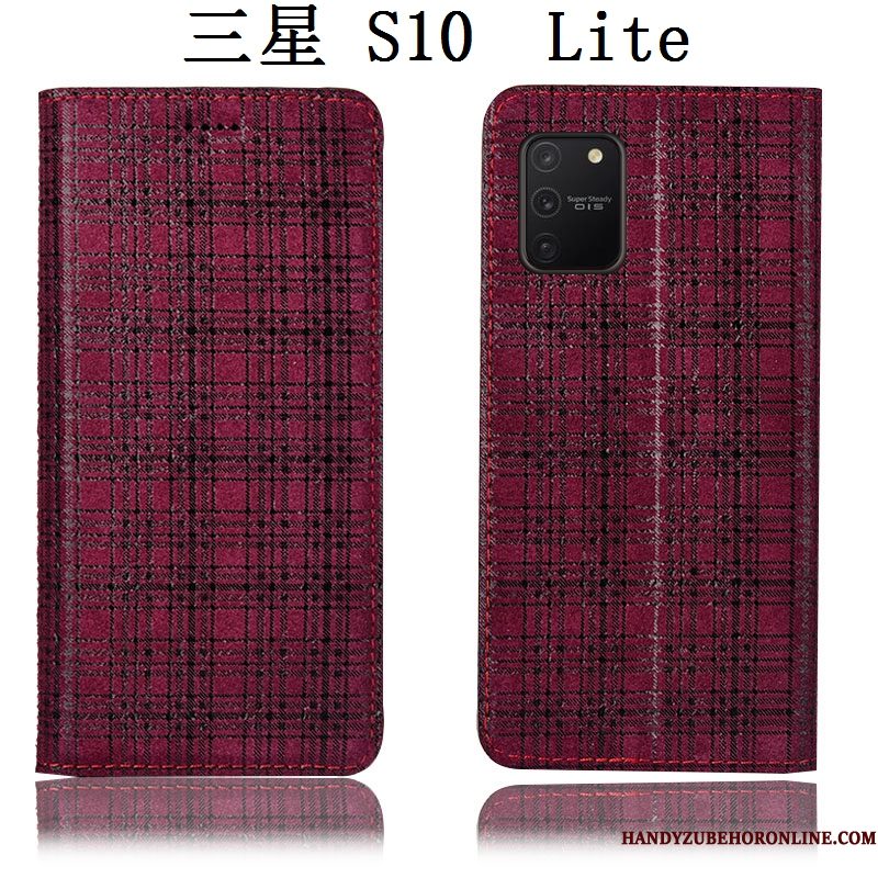 Hoesje Samsung Galaxy S10 Lite Folio Wijnrood Fluweel, Hoes Samsung Galaxy S10 Lite Leer Telefoon