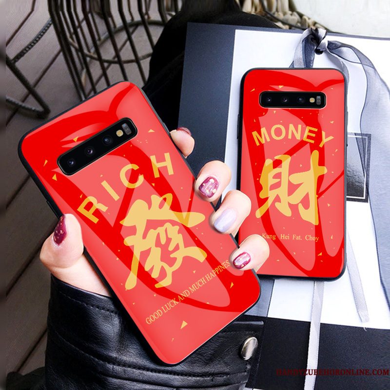 Hoesje Samsung Galaxy S10 Scheppend Anti-fall Rood, Hoes Samsung Galaxy S10 Zakken Trend Nieuw