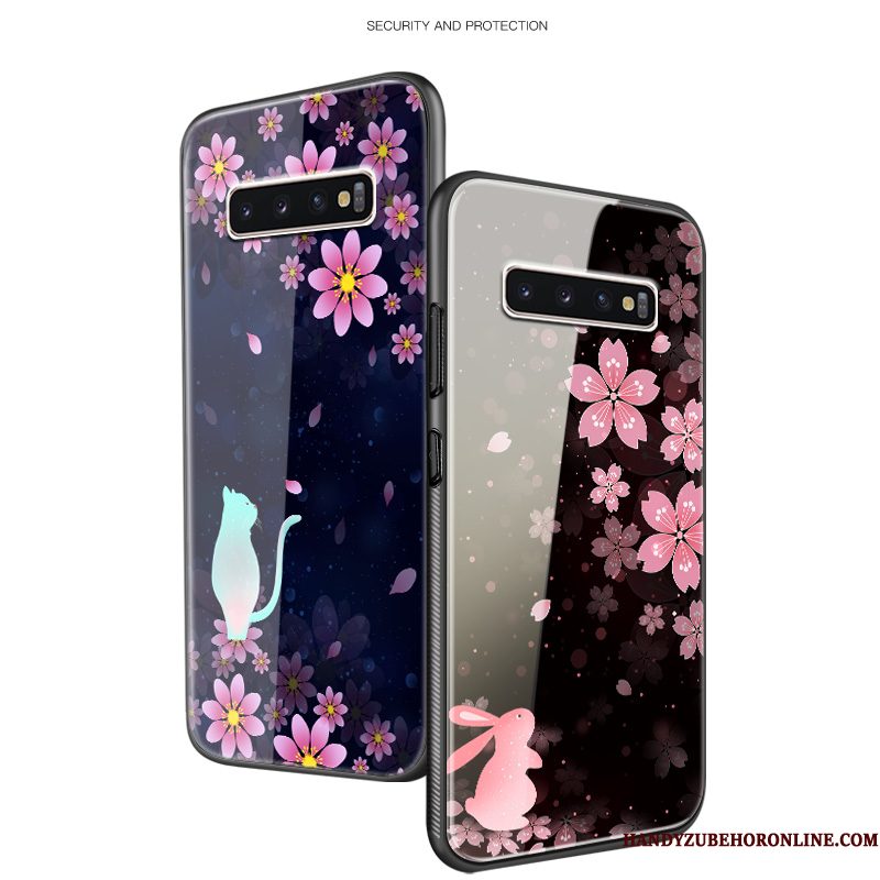 Hoesje Samsung Galaxy S10 Scheppend Telefoon Bloemen, Hoes Samsung Galaxy S10 Zakken Anti-fall Glas