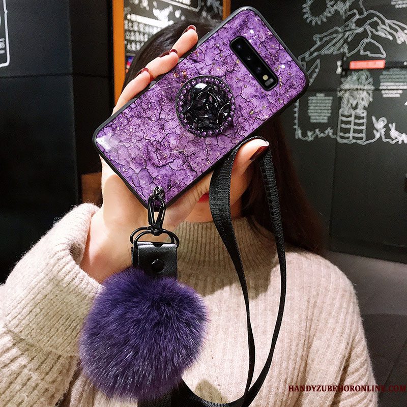 Hoesje Samsung Galaxy S10 Siliconen Telefoon Trendy Merk, Hoes Samsung Galaxy S10 Zacht Purper Hanger