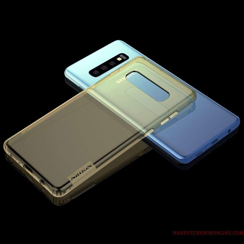Hoesje Samsung Galaxy S10+ Siliconen Telefoon Wit, Hoes Samsung Galaxy S10+ Bescherming Goud Doorzichtig