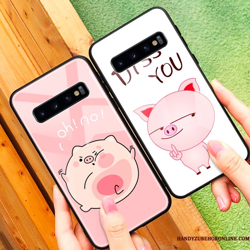 Hoesje Samsung Galaxy S10 Zacht Glas Roze, Hoes Samsung Galaxy S10 Siliconen Anti-fall Persoonlijk