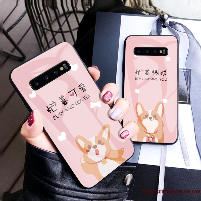 Hoesje Samsung Galaxy S10+ Zakken Gehard Glas Hanger, Hoes Samsung Galaxy S10+ Spotprent Roze Persoonlijk