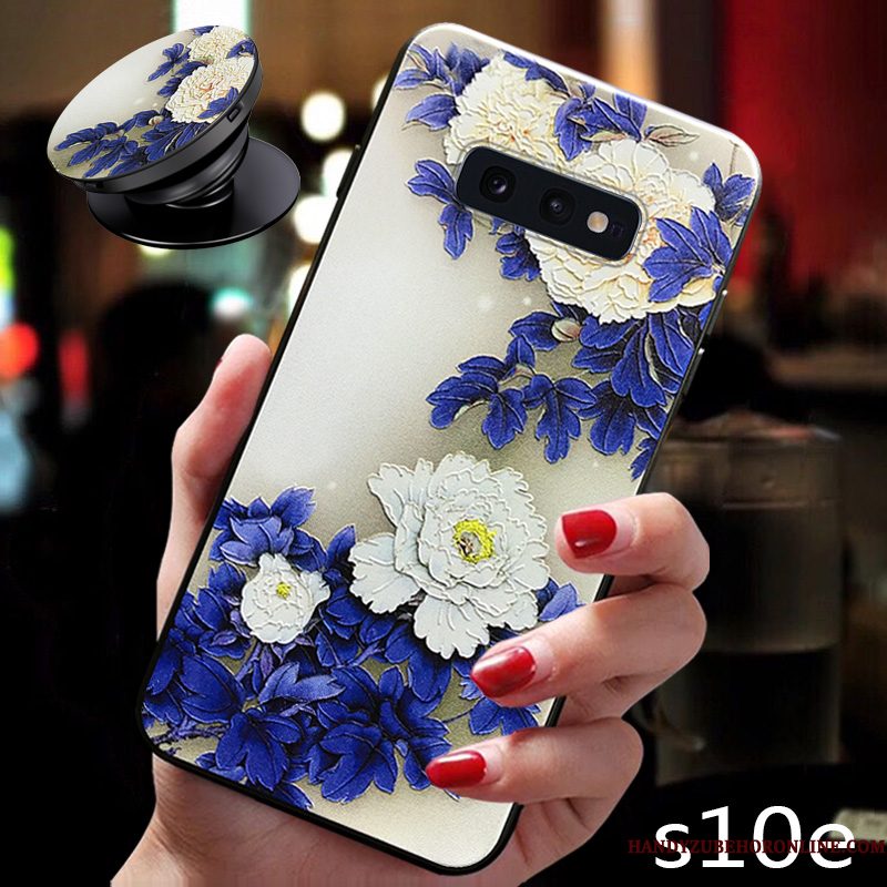 Hoesje Samsung Galaxy S10e Bescherming Bloemen Net Red, Hoes Samsung Galaxy S10e Zacht Persoonlijk Blauw