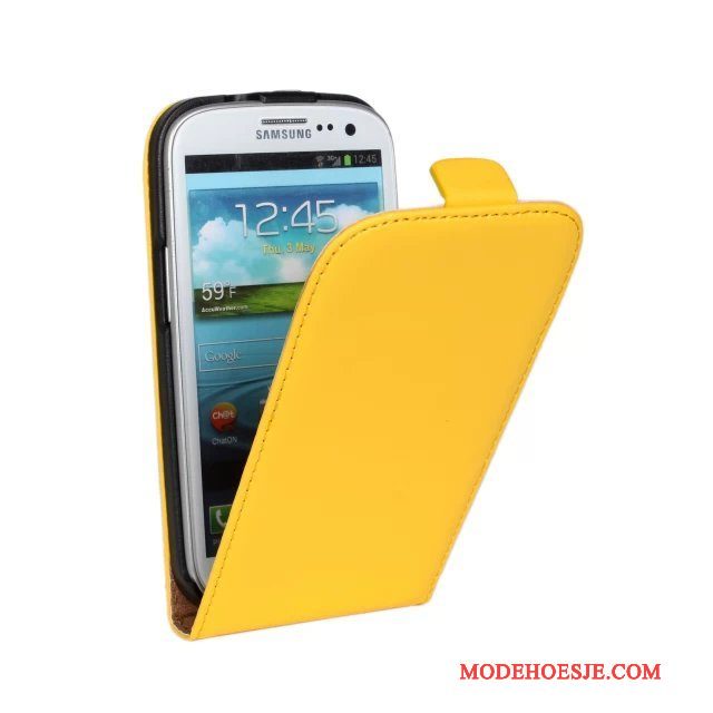 Hoesje Samsung Galaxy S3 Leer Telefoon Geel, Hoes Samsung Galaxy S3 Folio