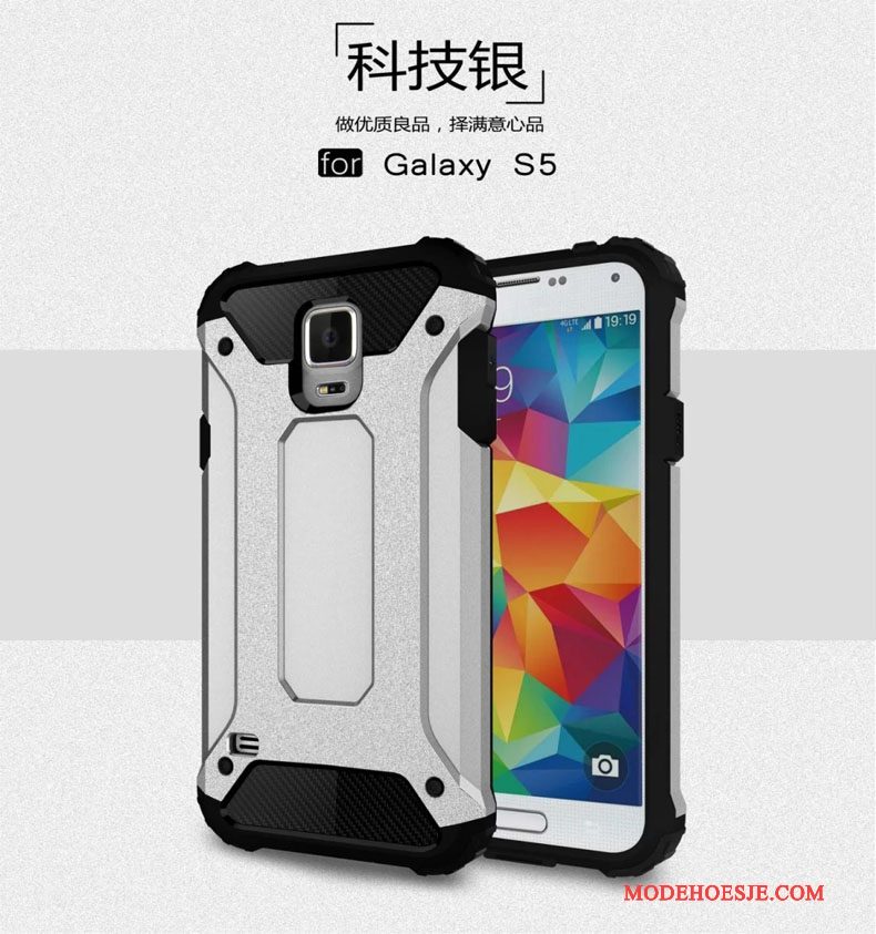 Hoesje Samsung Galaxy S5 Metaal Zilver Anti-fall, Hoes Samsung Galaxy S5 Zakken Drie Verdedigingen Gasbag