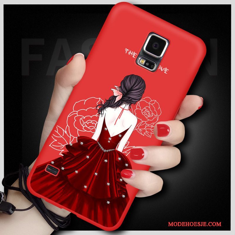 Hoesje Samsung Galaxy S5 Siliconen Rood Hanger, Hoes Samsung Galaxy S5 Bescherming Anti-fall Grote