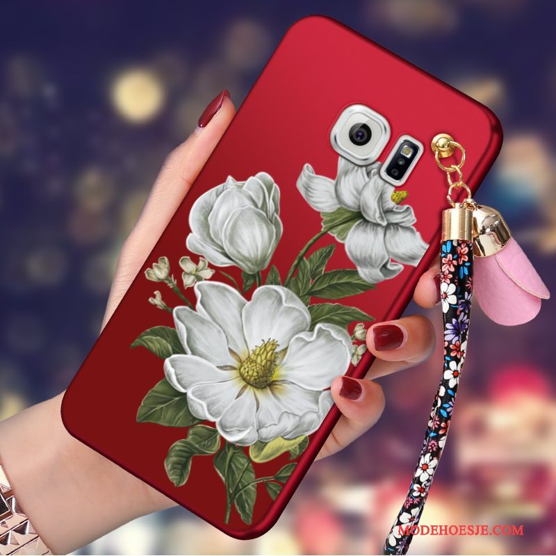 Hoesje Samsung Galaxy S6 Edge Siliconen Hangertelefoon, Hoes Samsung Galaxy S6 Edge Bescherming Anti-fall Rood