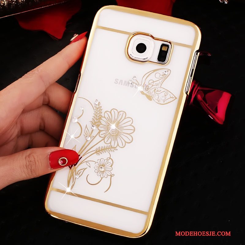 Hoesje Samsung Galaxy S6 Edge Strass Telefoon Doorzichtig, Hoes Samsung Galaxy S6 Edge Bescherming Goud Hard