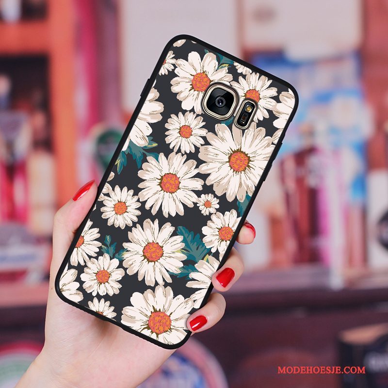 Hoesje Samsung Galaxy S6 Edge + Zacht Madeliefjes Bloemen, Hoes Samsung Galaxy S6 Edge + Zakken Anti-fall Hanger