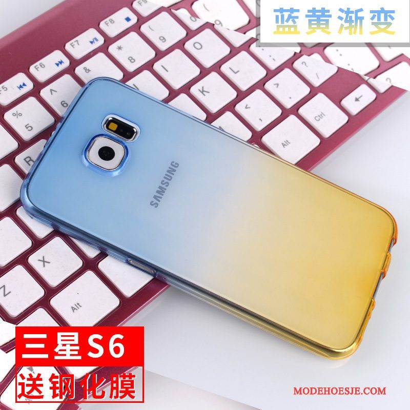 Hoesje Samsung Galaxy S6 Siliconen Anti-fall Blauw, Hoes Samsung Galaxy S6 Zacht Telefoon Doorzichtig