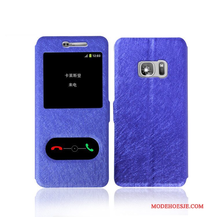 Hoesje Samsung Galaxy S7 Bescherming Elegante Blauw, Hoes Samsung Galaxy S7 Leer Telefoon