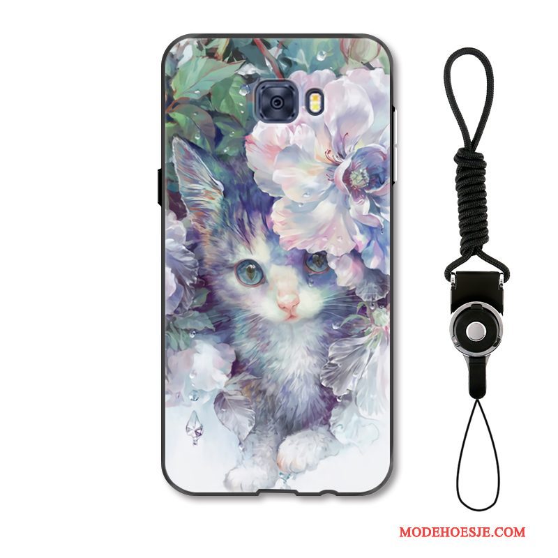 Hoesje Samsung Galaxy S7 Edge Bescherming Bloemen Hanger, Hoes Samsung Galaxy S7 Edge Kleur Kat Kunst