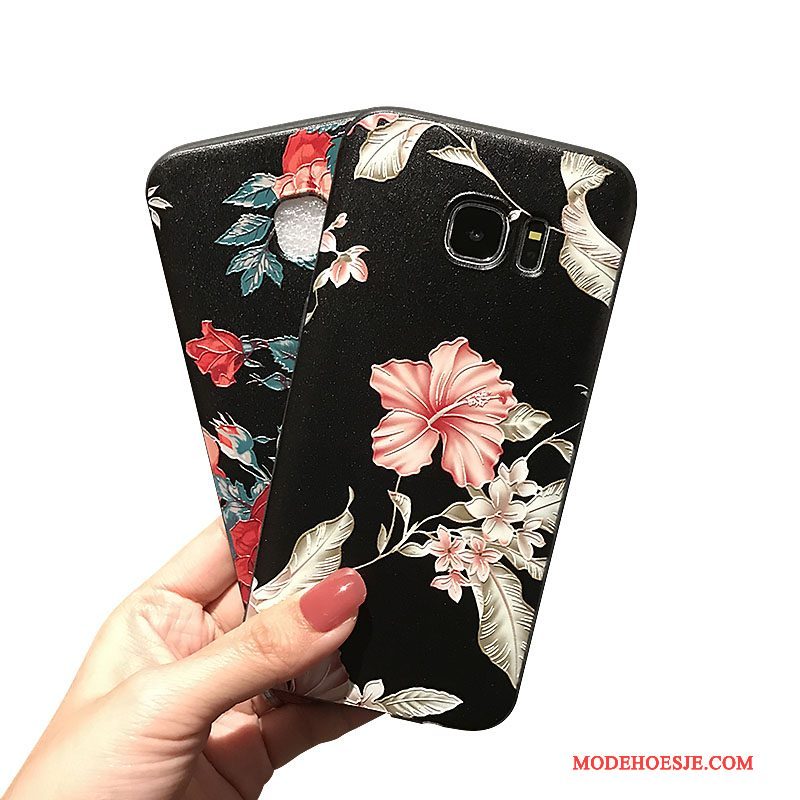 Hoesje Samsung Galaxy S7 Edge Bloemen Schrobbentelefoon, Hoes Samsung Galaxy S7 Edge Zacht Mini Zwart