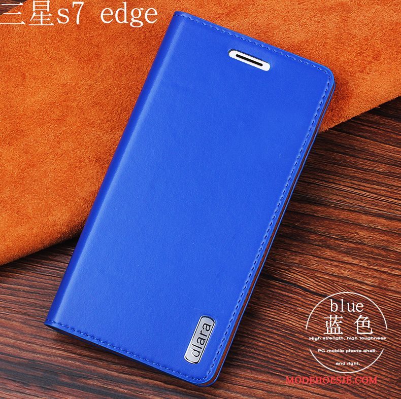 Hoesje Samsung Galaxy S7 Edge Leer Blauw Anti-fall, Hoes Samsung Galaxy S7 Edge Bescherming Telefoon