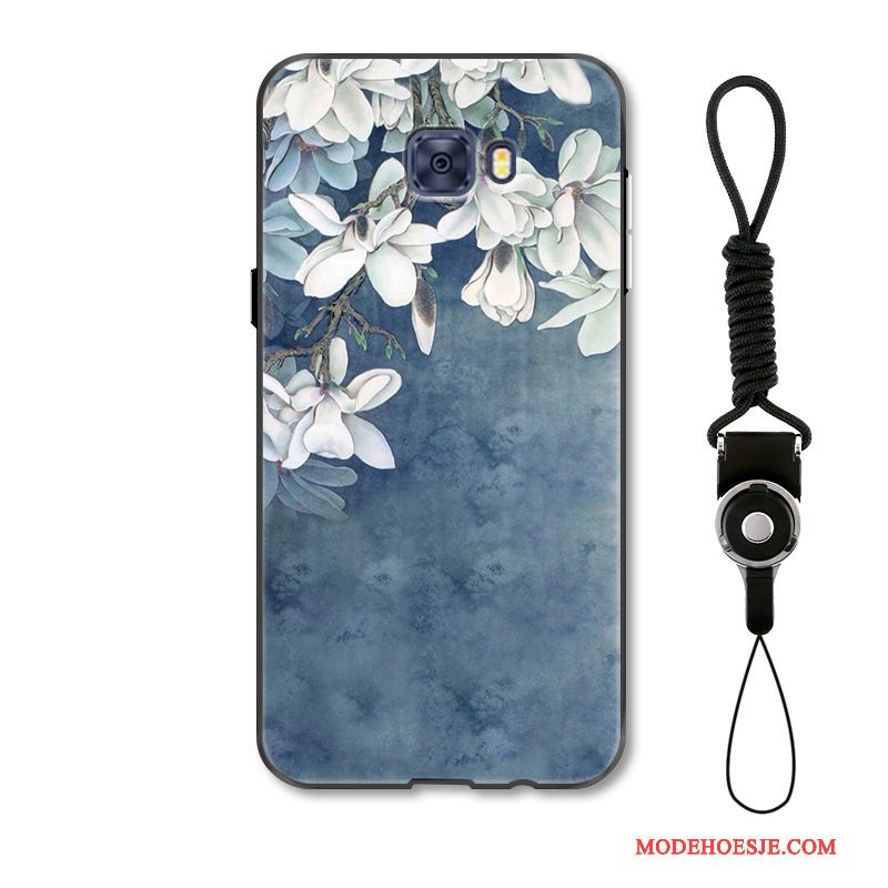 Hoesje Samsung S7 Edge Mode Bloemen Kunst, Hoes Samsung Galaxy S7 Edge Bescherming Telefoon Blauw Billig