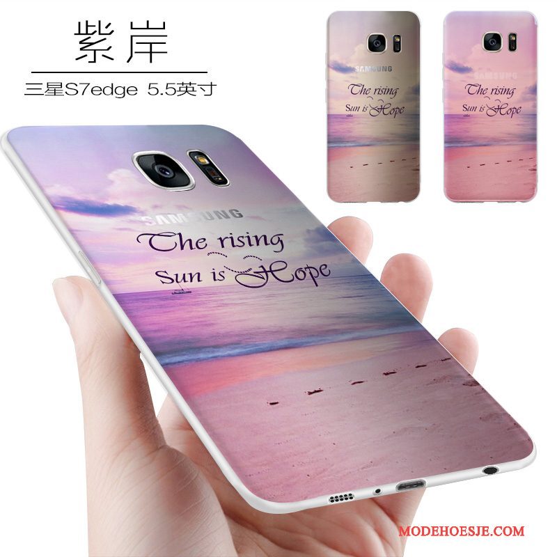 Hoesje Samsung Galaxy S7 Edge Scheppend Purper Schrobben, Hoes Samsung Galaxy S7 Edge Siliconen Trend Persoonlijk