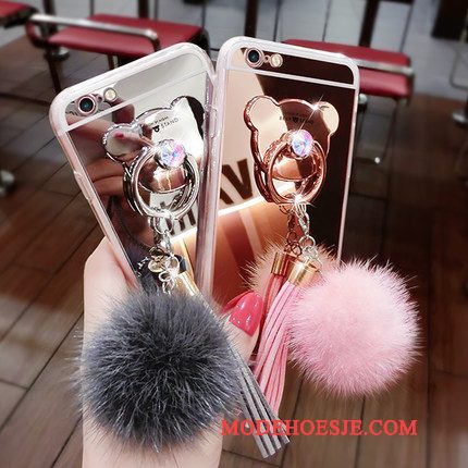 Hoesje Samsung Galaxy S7 Edge Siliconen Goud Kwasten, Hoes Samsung Galaxy S7 Edge Telefoon Pompom