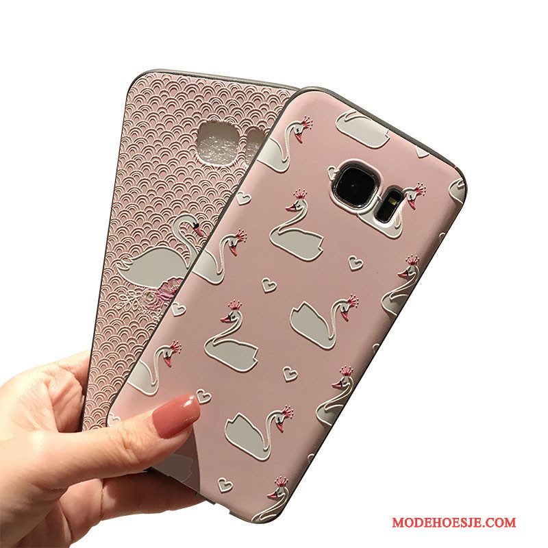 Hoesje Galaxy S7 Reliëf Roze Schrobben, Hoes Galaxy S7 Telefoon Trend Salu