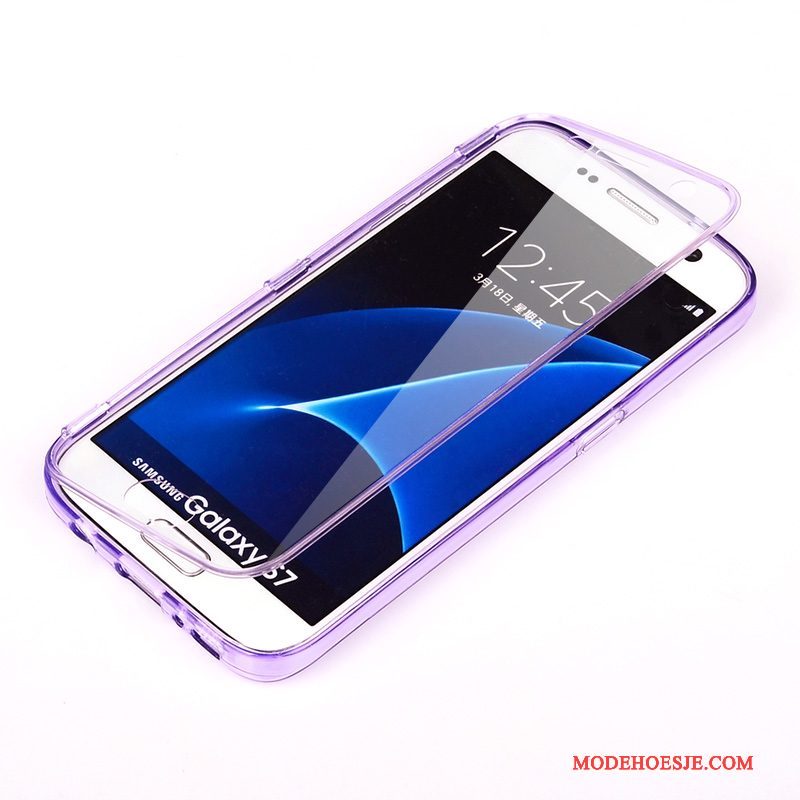 Hoesje Samsung Galaxy S7 Siliconen Anti-falltelefoon, Hoes Samsung Galaxy S7 Bescherming Doorzichtig Purper