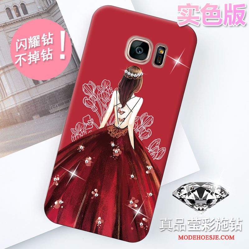 Hoesje Samsung Galaxy S7 Strass Rood Trend, Hoes Samsung Galaxy S7 Zakken Mooietelefoon