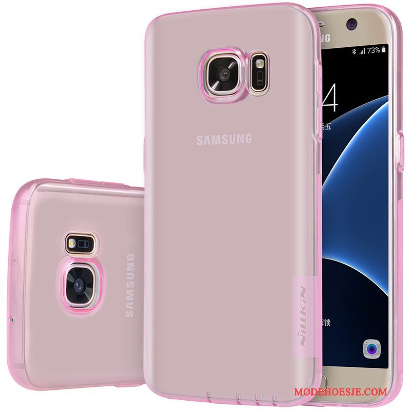 Hoesje Samsung Galaxy S7 Zacht Roze Dun, Hoes Samsung Galaxy S7 Siliconen Telefoon Goud