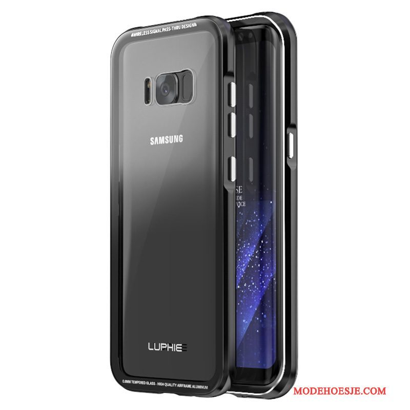 Hoesje Samsung Galaxy S8 Bescherming Telefoon Gehard Glas, Hoes Samsung Galaxy S8 Scheppend Omlijsting Zwart