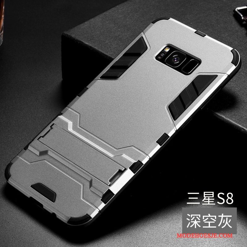 Hoesje Samsung Galaxy S8 Metaal Grijs Gehard Glas, Hoes Samsung Galaxy S8 Zakken Achterklep Omlijsting