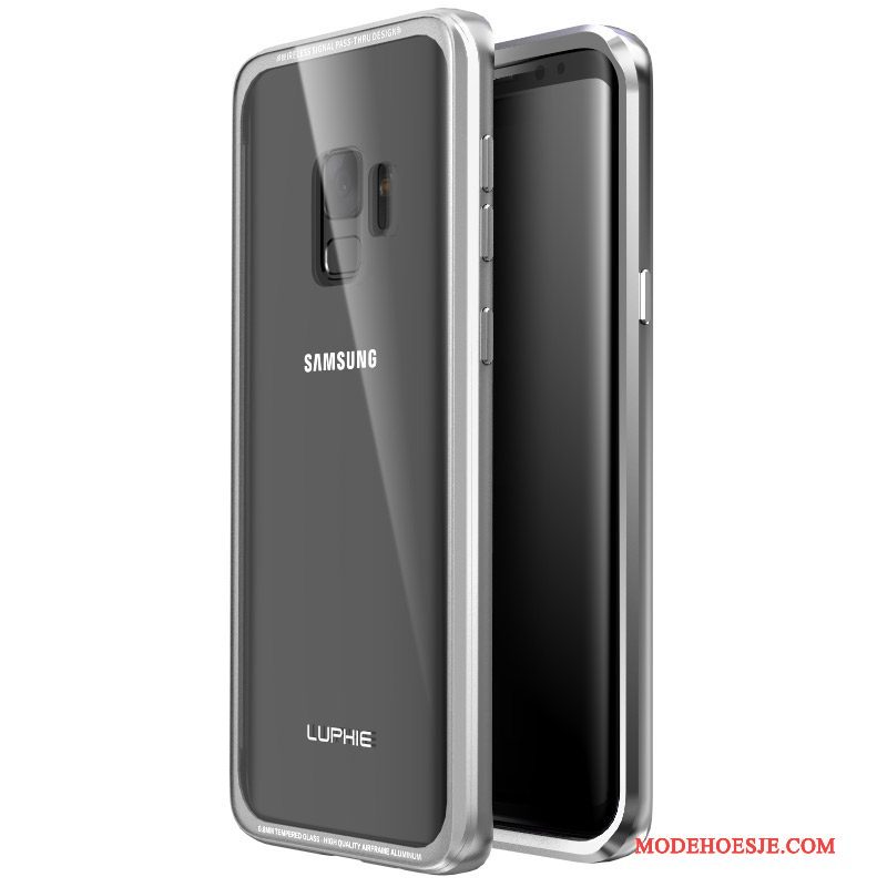 Hoesje Samsung Galaxy S9+ Bescherming Gehard Glas Achterklep, Hoes Samsung Galaxy S9+ Zakken Zilvertelefoon