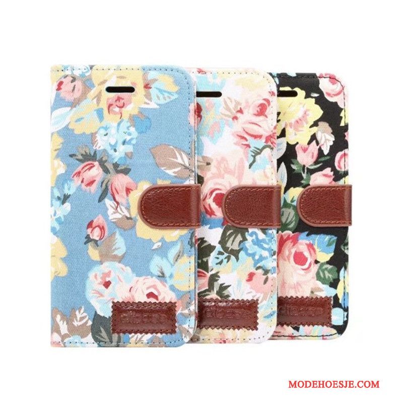 Hoesje Samsung Galaxy S9 Leer Kaart Patroon, Hoes Samsung Galaxy S9 Kleur Doek Bloemen