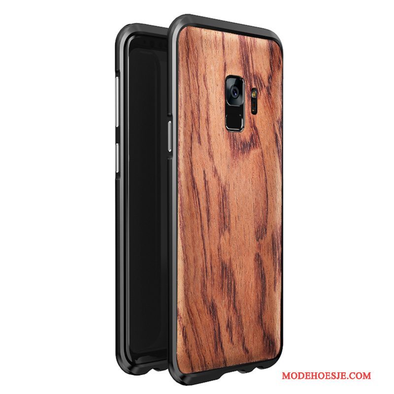 Hoesje Samsung Galaxy S9 Metaal Achterkleptelefoon, Hoes Samsung Galaxy S9 Bescherming Hout Schrobben