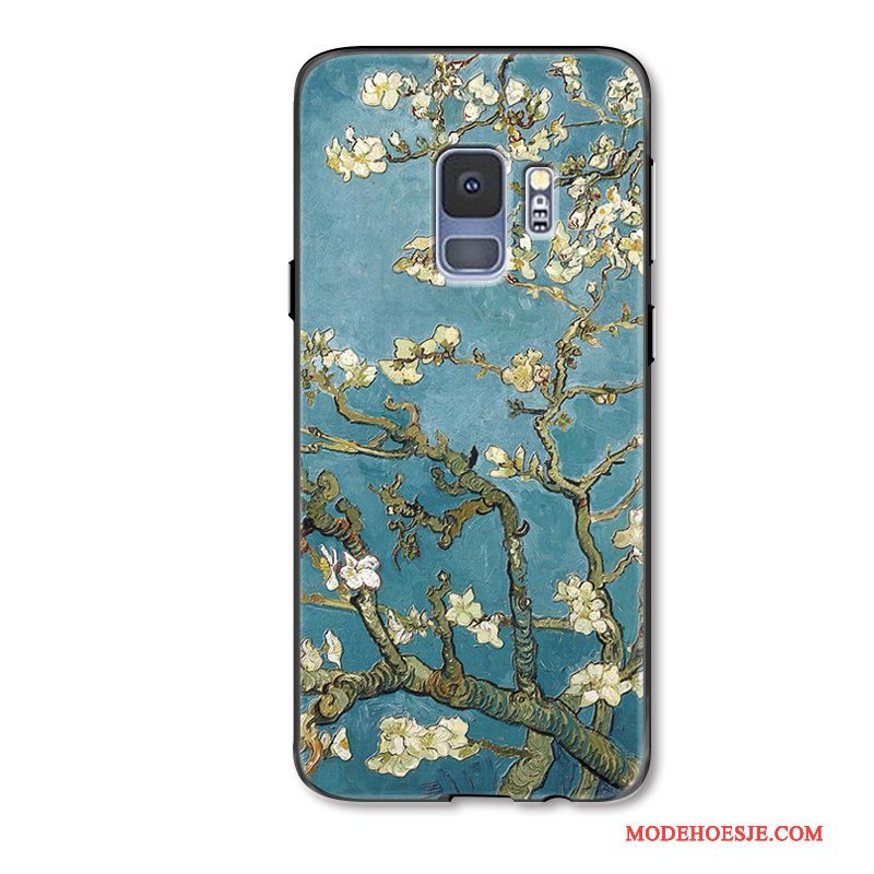Hoesje Samsung Galaxy S9 Mode Blauw Roze, Hoes Samsung Galaxy S9 Luxe Bloemen Anti-fall