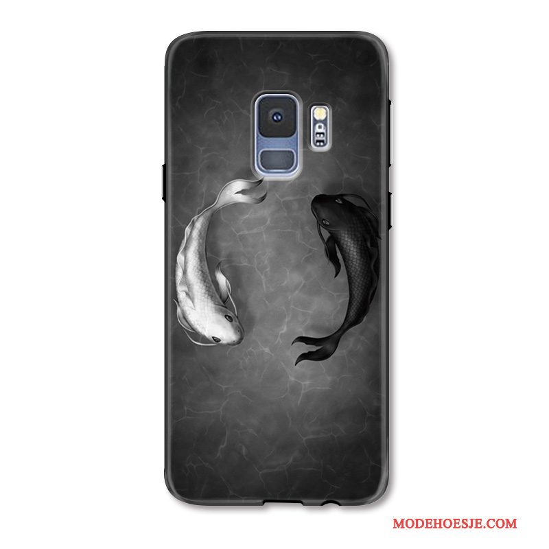 Hoesje Samsung Galaxy S9+ Reliëf Anti-fall Persoonlijk, Hoes Samsung Galaxy S9+ Bescherming Zwart Chinese Stijl