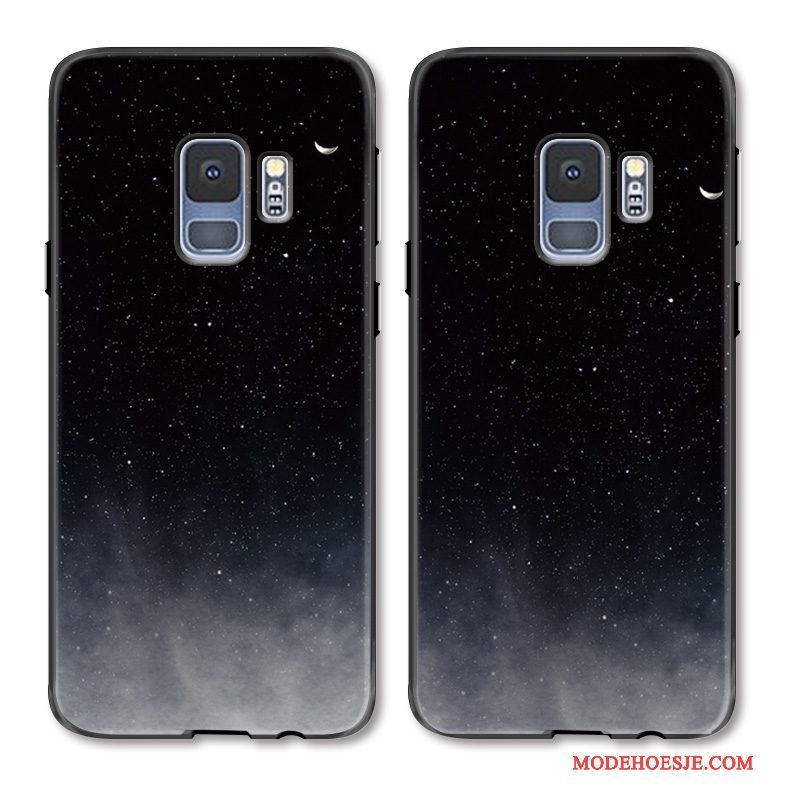 Hoesje Samsung Galaxy S9 Reliëf Maand Sterrenhemel, Hoes Samsung Galaxy S9 Siliconen Eenvoudigetelefoon