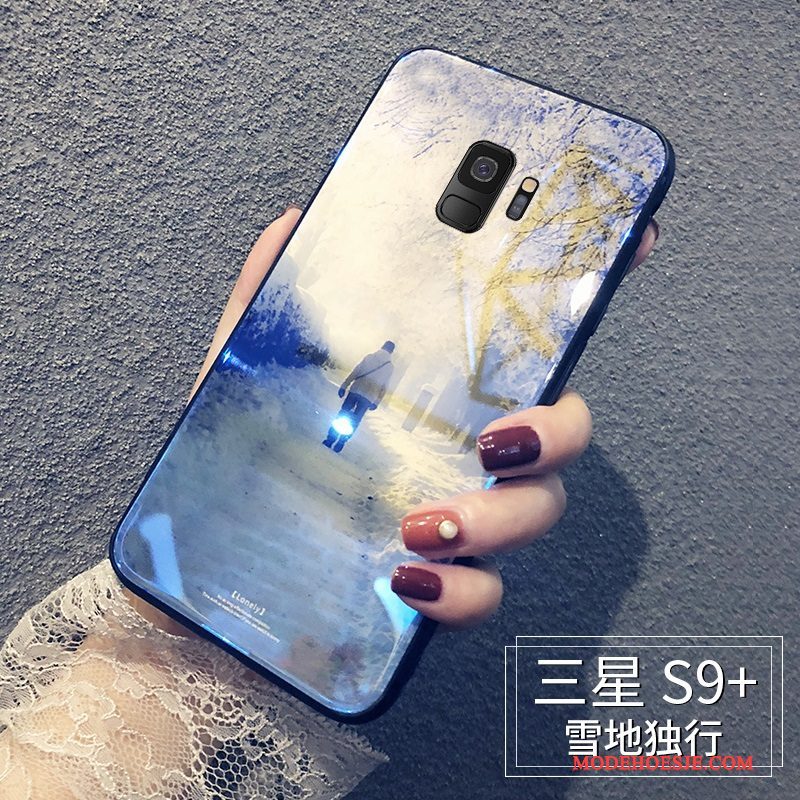 Hoesje Samsung Galaxy S9+ Zakken Persoonlijk Trendy Merk, Hoes Samsung Galaxy S9+ Scheppend Glas Blauw