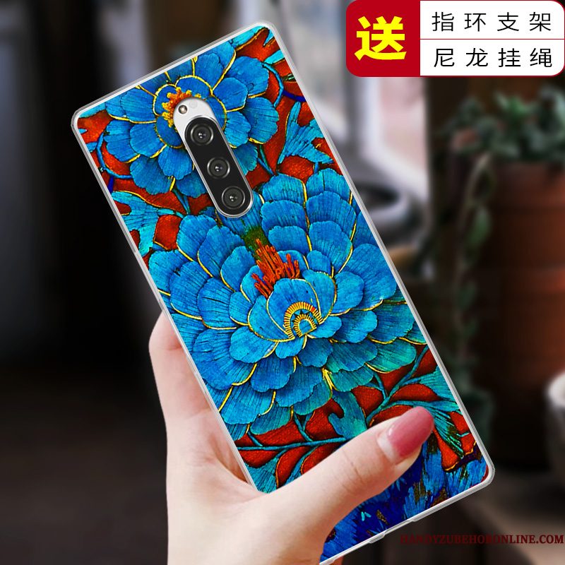 Hoesje Sony Xperia 1 Bescherming Chinese Stijl Blauw, Hoes Sony Xperia 1 Zacht Telefoon Anti-fall