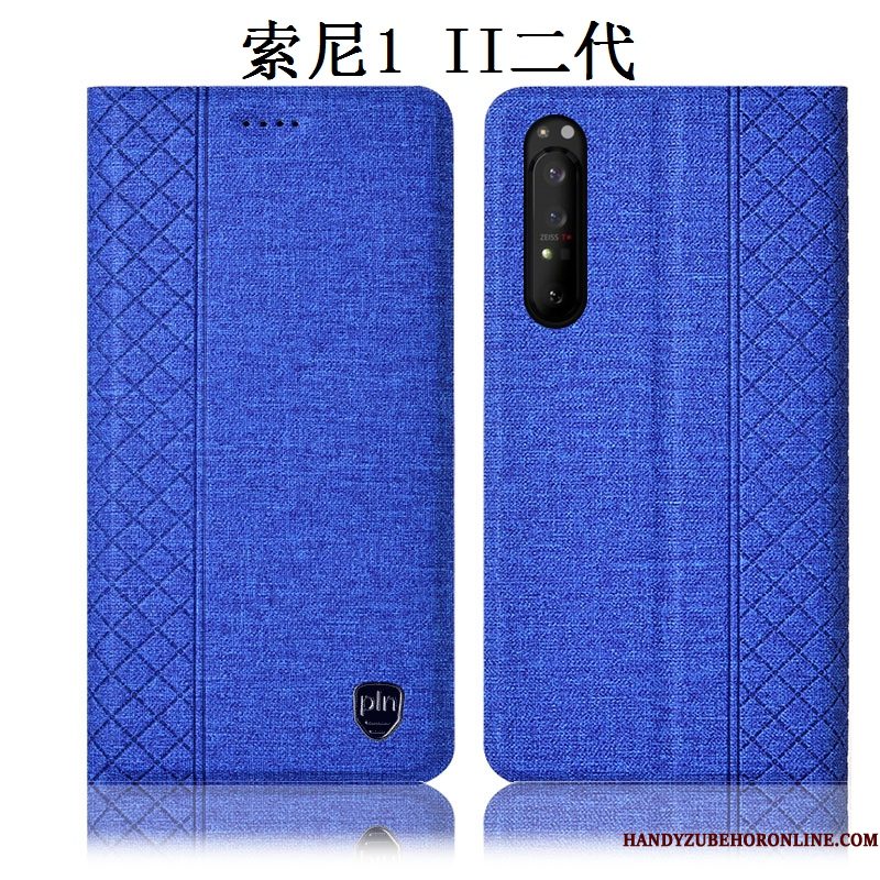 Hoesje Sony Xperia 1 Ii Folio Donkerblauw Anti-fall, Hoes Sony Xperia 1 Ii Zakken Katoen En Linnentelefoon