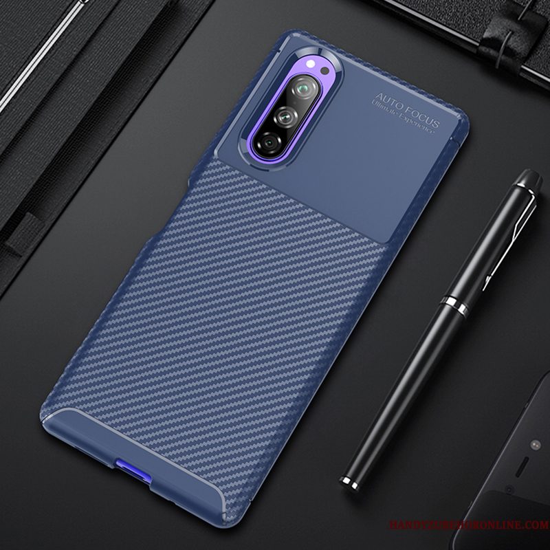 Hoesje Sony Xperia 5 Bescherming Lichte En Dun Donkerblauw, Hoes Sony Xperia 5 Zacht Anti-fall Skärmskydd