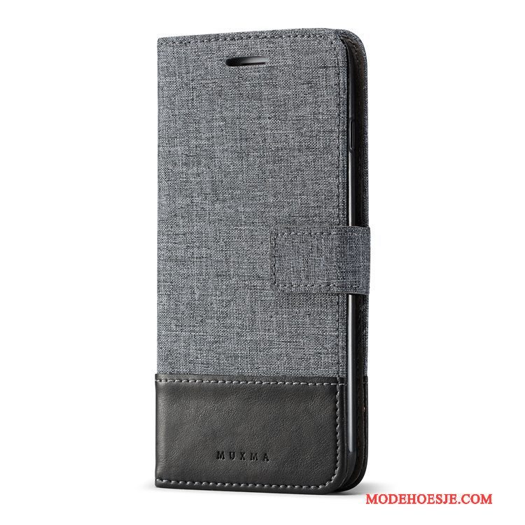 Hoesje Sony Xperia L1 Ondersteuning Zwart Patroon, Hoes Sony Xperia L1 Leer Denimtelefoon