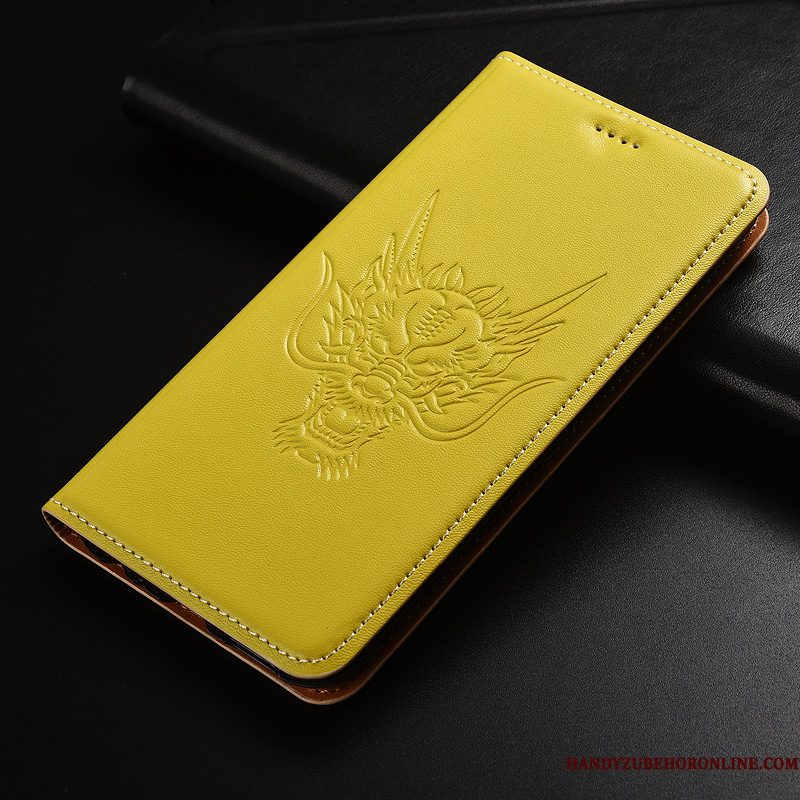 Hoesje Sony Xperia L3 Folio Telefoon Patroon, Hoes Sony Xperia L3 Leer Geel Dragon Patroon