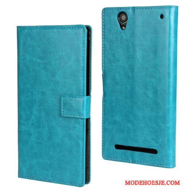 Hoesje Sony Xperia T2 Leer Blauw, Hoes Sony Xperia T2 Bescherming