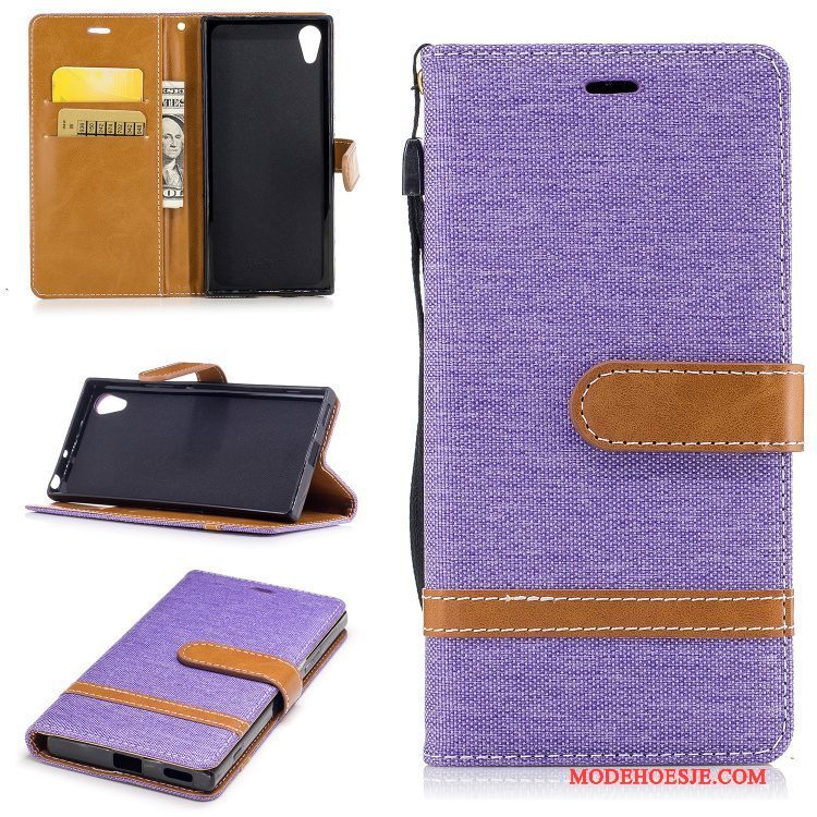 Hoesje Sony Xperia Xa1 Bescherming Purper Kaart, Hoes Sony Xperia Xa1 Folio Telefoon