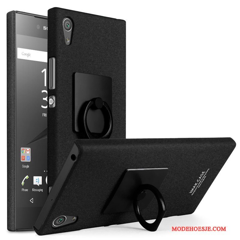 Hoesje Sony Xperia Xa1 Ondersteuning Zwart Ring, Hoes Sony Xperia Xa1 Bescherming Hard Klittenband